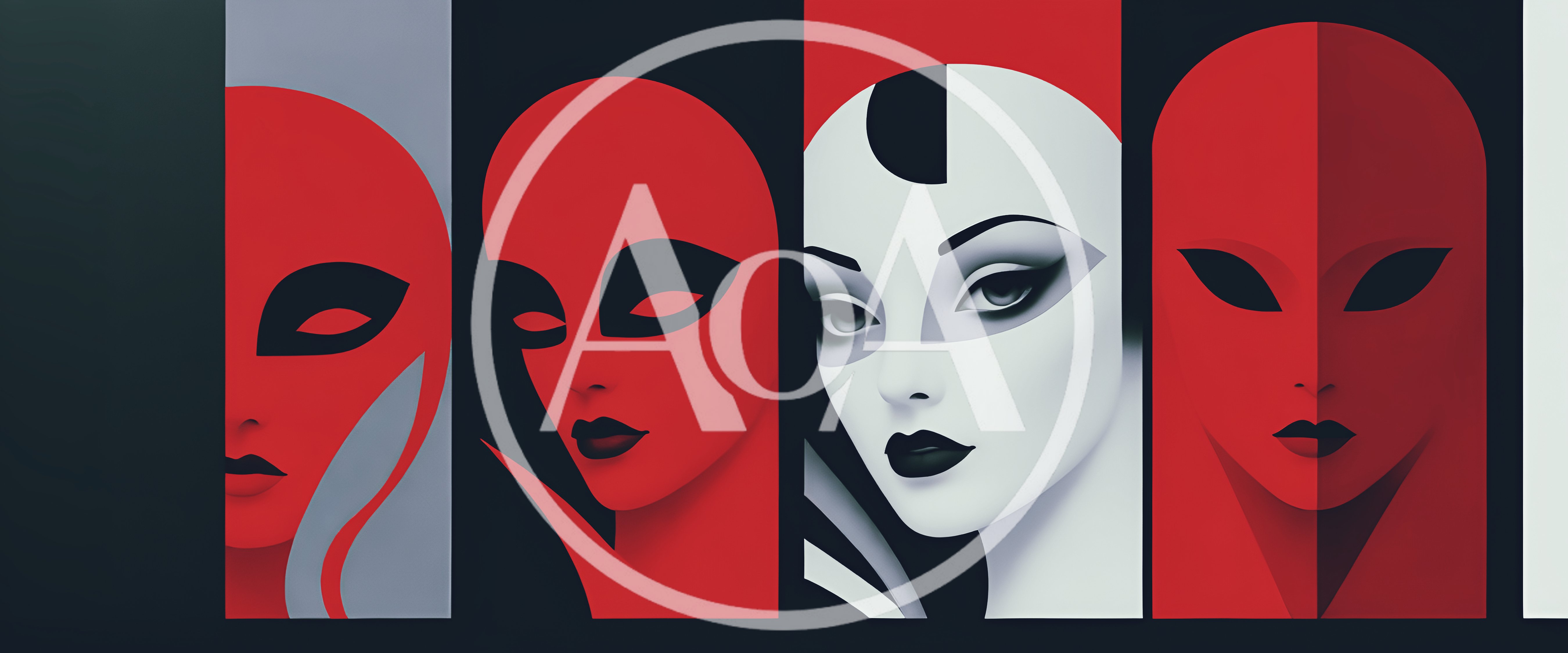 Stylized Portraits Of Four Mysterious Women In Red