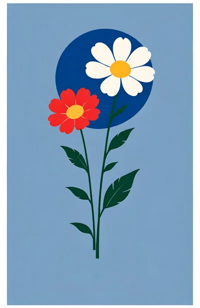 Minimalist Illustration Of Red And White Flowers