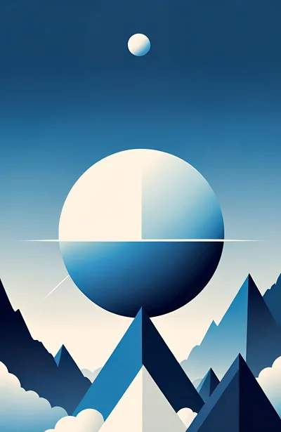 Minimalist Abstract Landscape With Geometric Spheres And Mountains