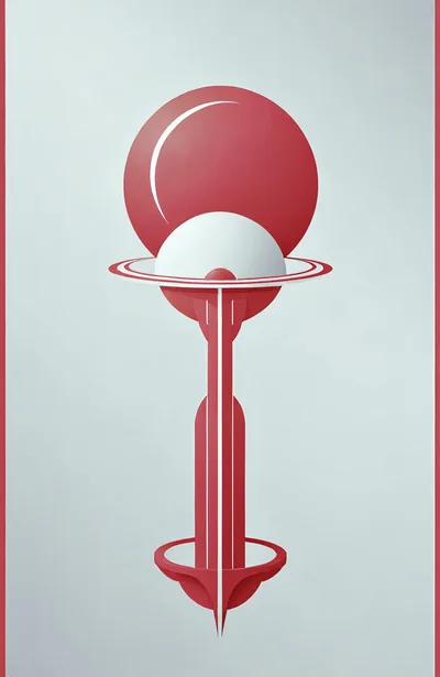 Minimalist Abstract Red And White Futuristic Space Station