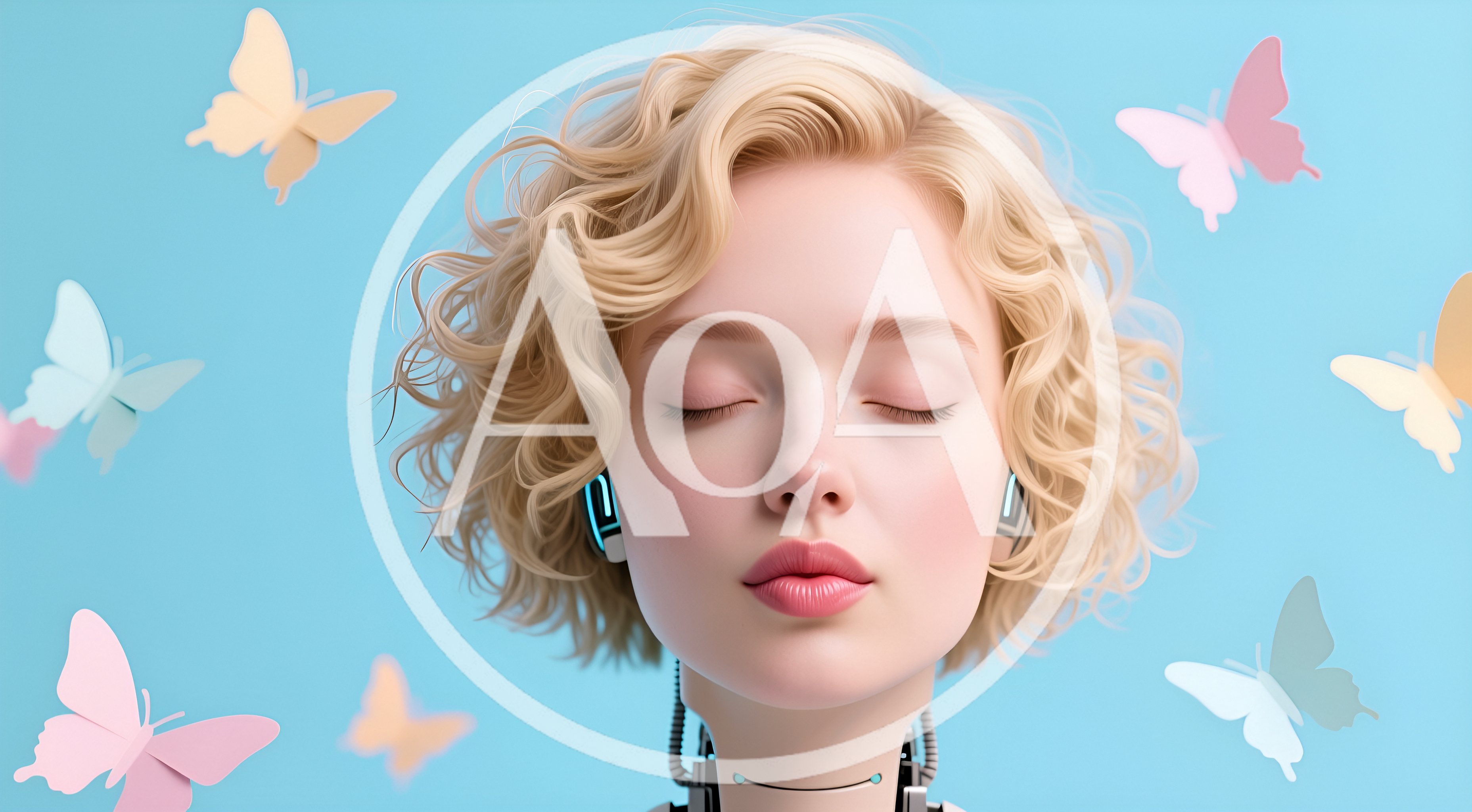 Android Woman With Blonde Hair And Butterflies