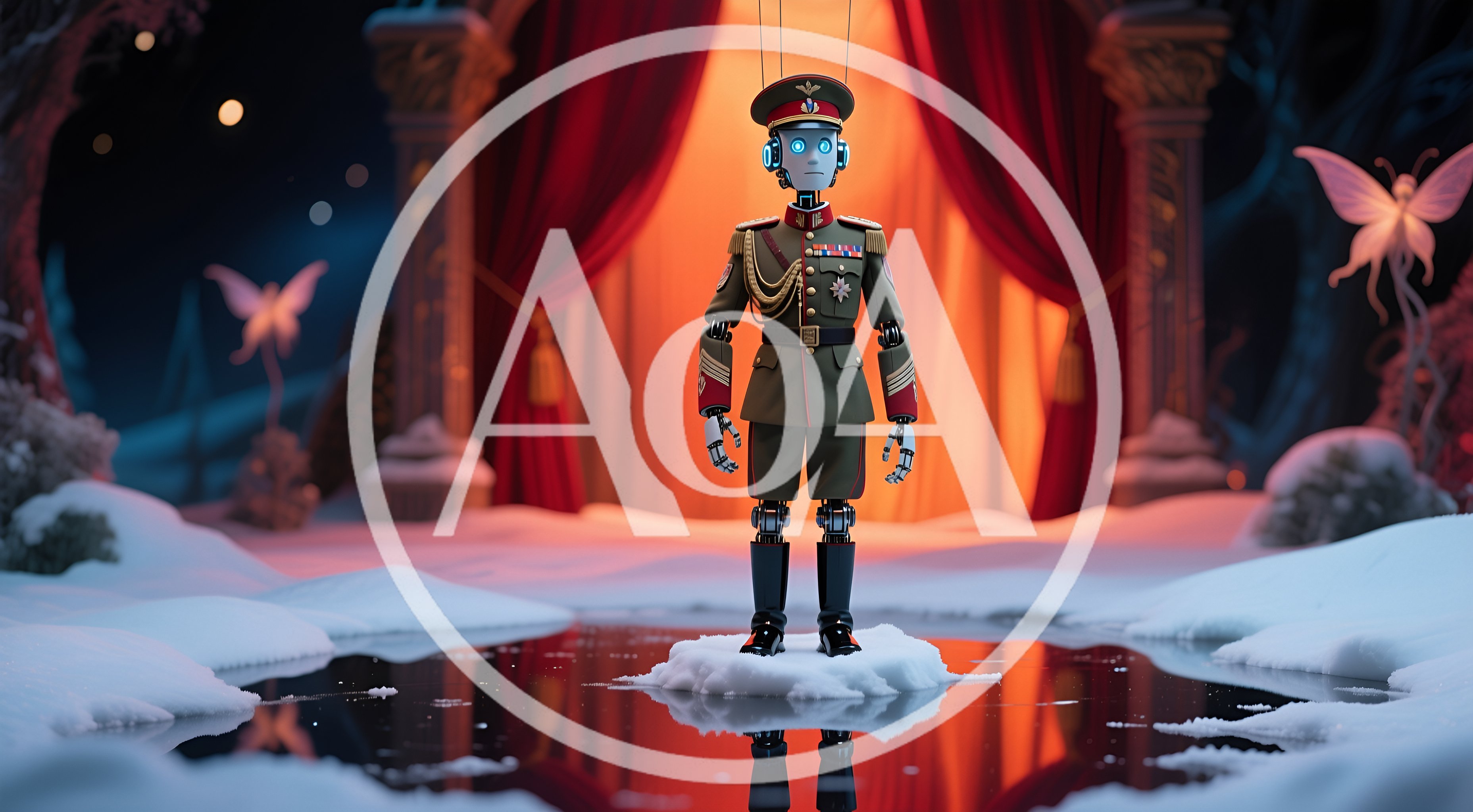 Robot Marionette Soldier Standing On Snowy Ice
