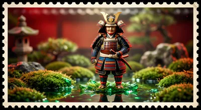 Samurai Warrior Standing In A Traditional Japanese Garden