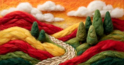 Needle Felted Landscape With Rolling Hills And Trees