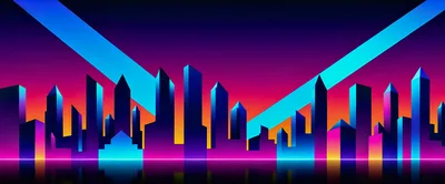 Synthwave Cityscape Skyline With Neon Light Streaks