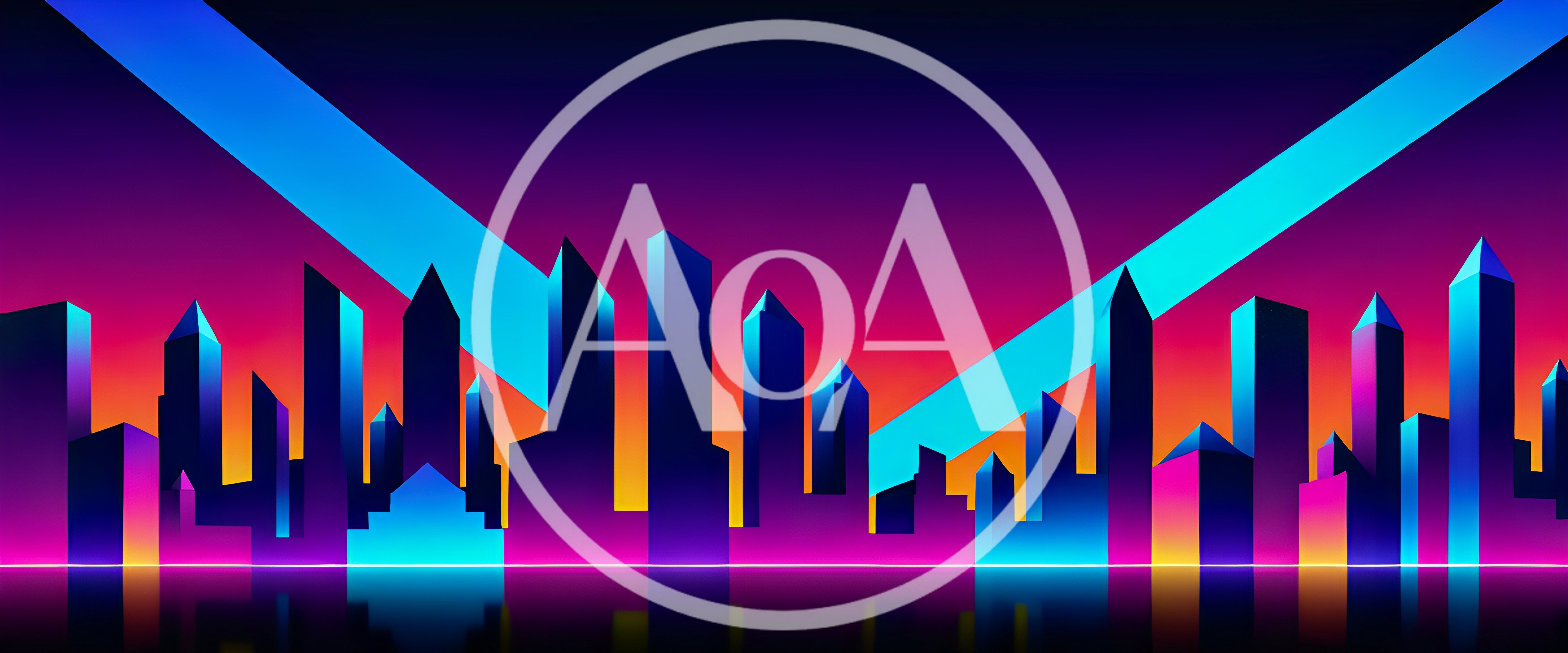 Synthwave Cityscape Skyline With Neon Light Streaks