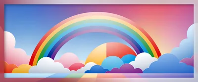 Stylized Rainbow Arch Over Colorful Clouds Illustration