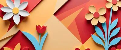 Paper Cutout Floral Design With Geometric Background