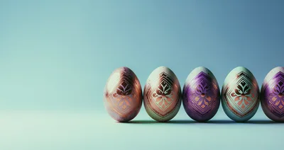 Five Decorative Easter Eggs Arranged In A Row