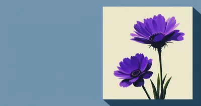 Two Vibrant Purple Flowers On A Cream Background