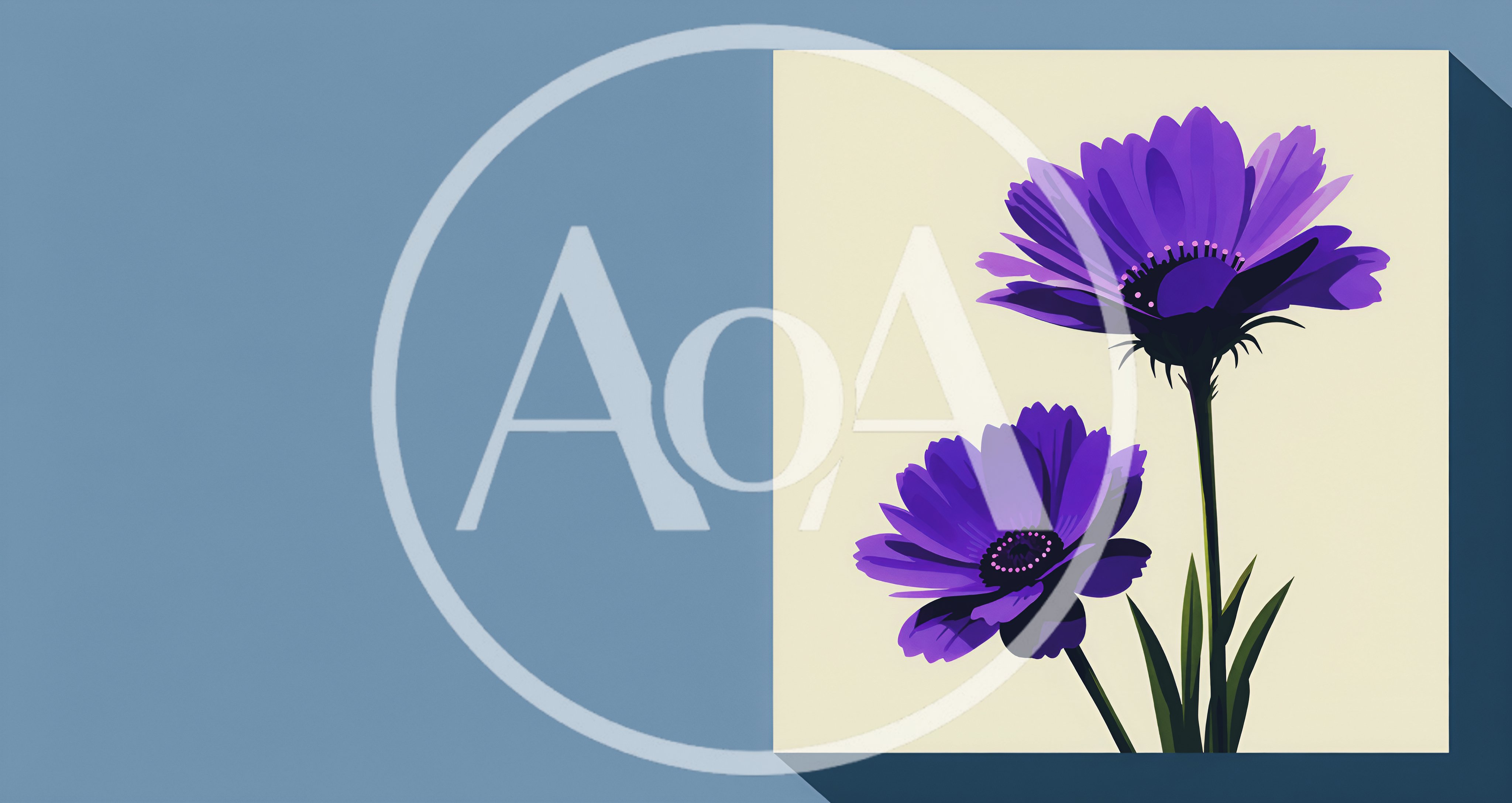 Two Vibrant Purple Flowers On A Cream Background