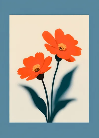 Minimalist Illustration Of Two Vibrant Orange Flowers