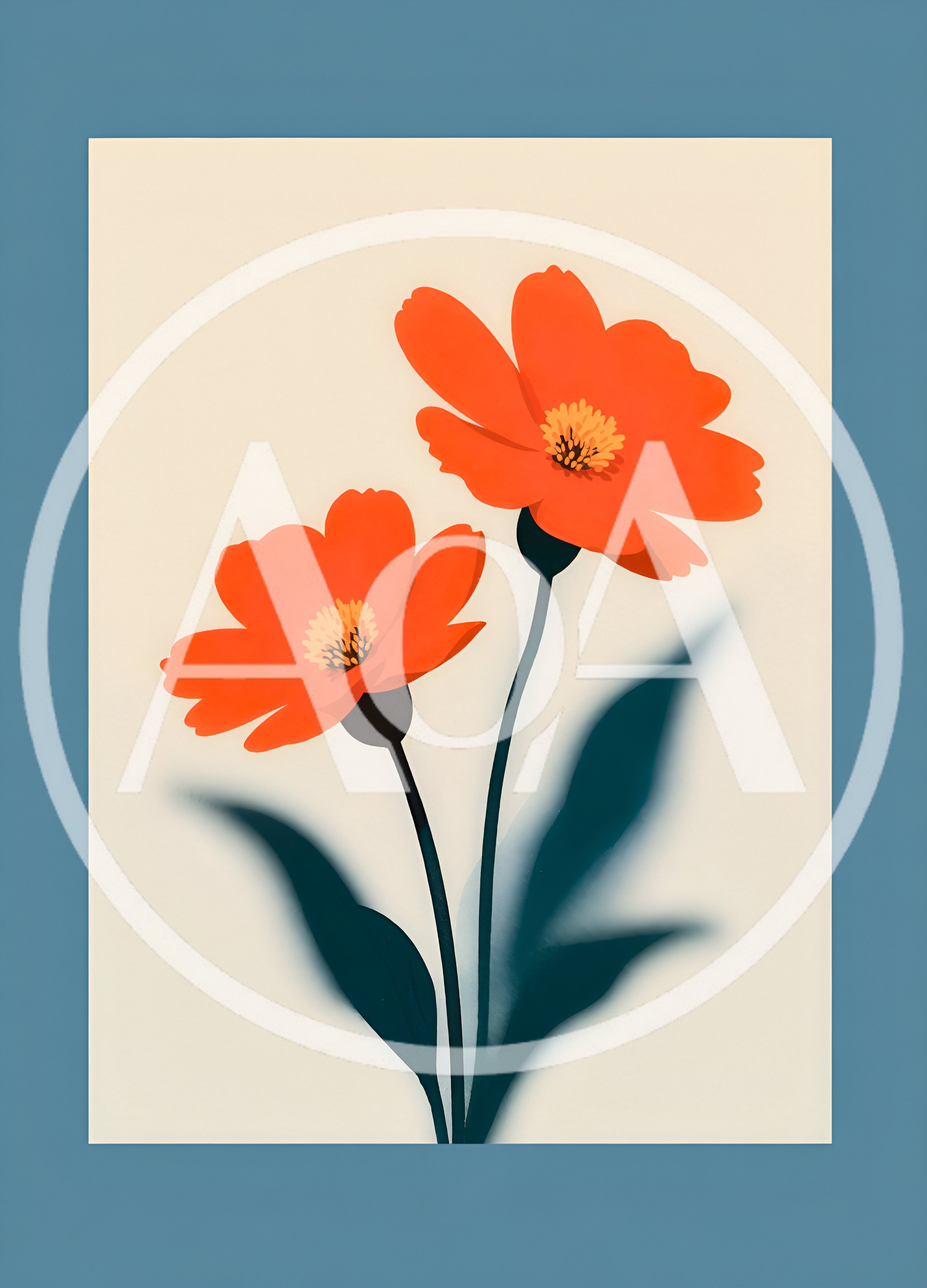 Minimalist Illustration Of Two Vibrant Orange Flowers