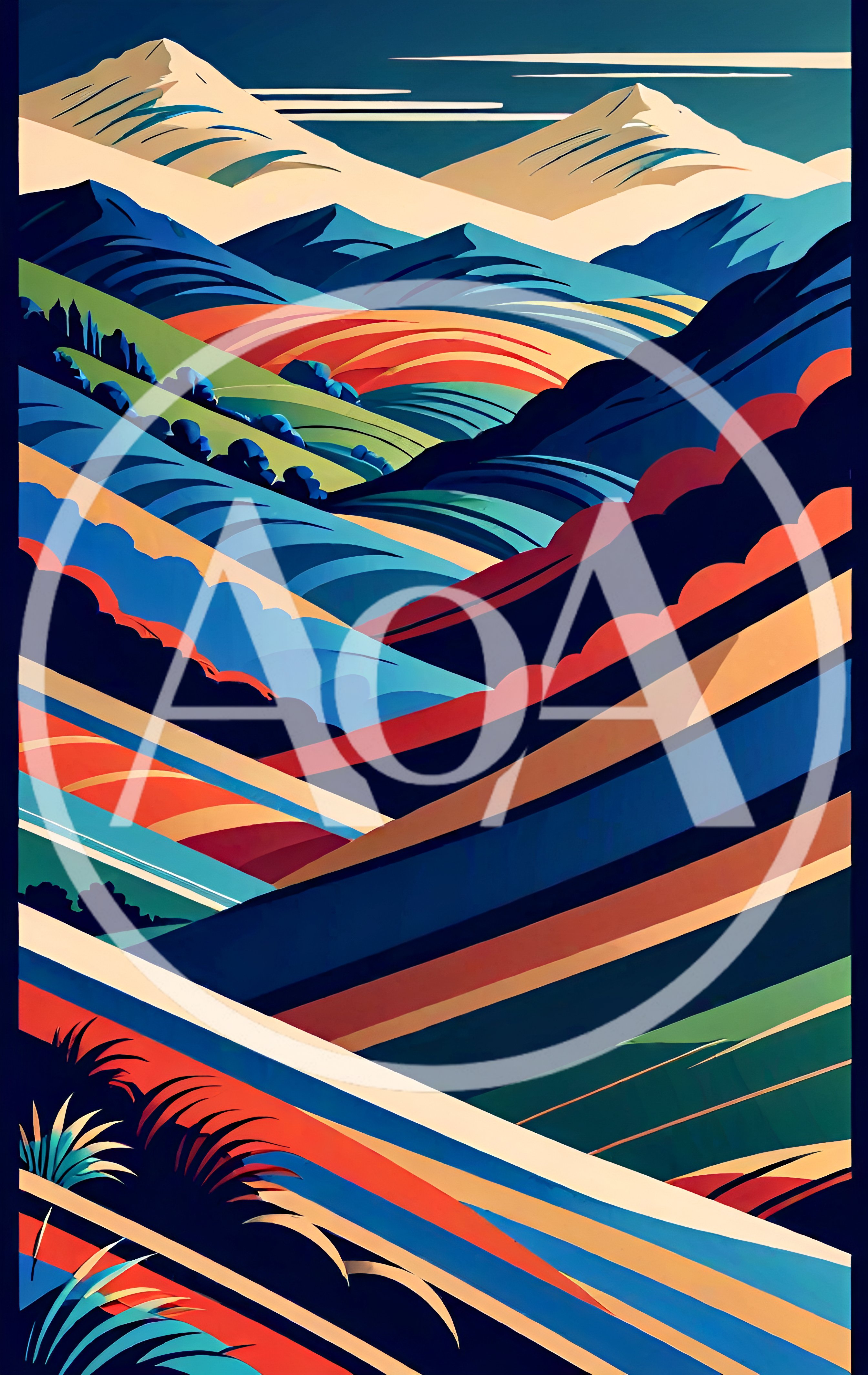 Abstract Stylized Mountain Landscape With Rolling Hills