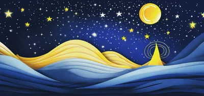 Abstract Paper Cutout Landscape With Moon And Stars