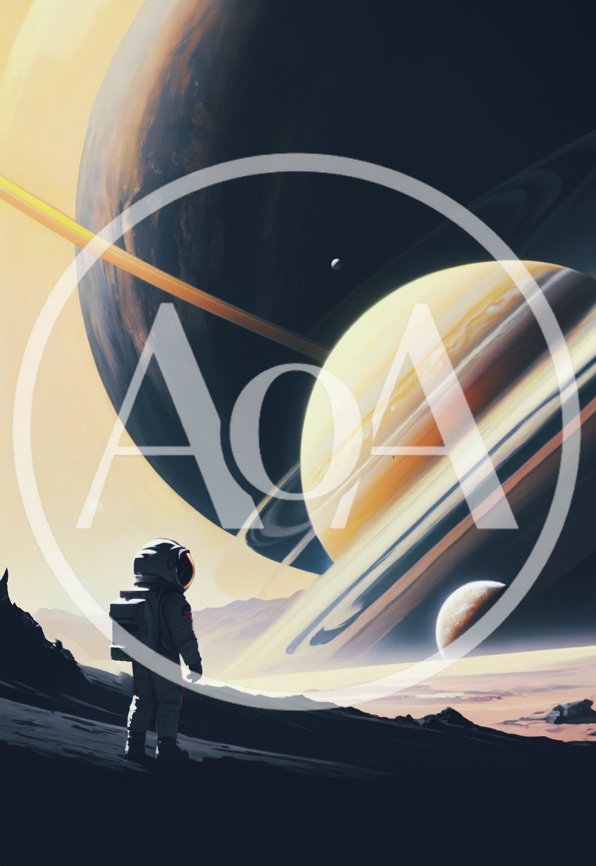 Astronaut Standing On Alien Planet Surface Looking At Saturn