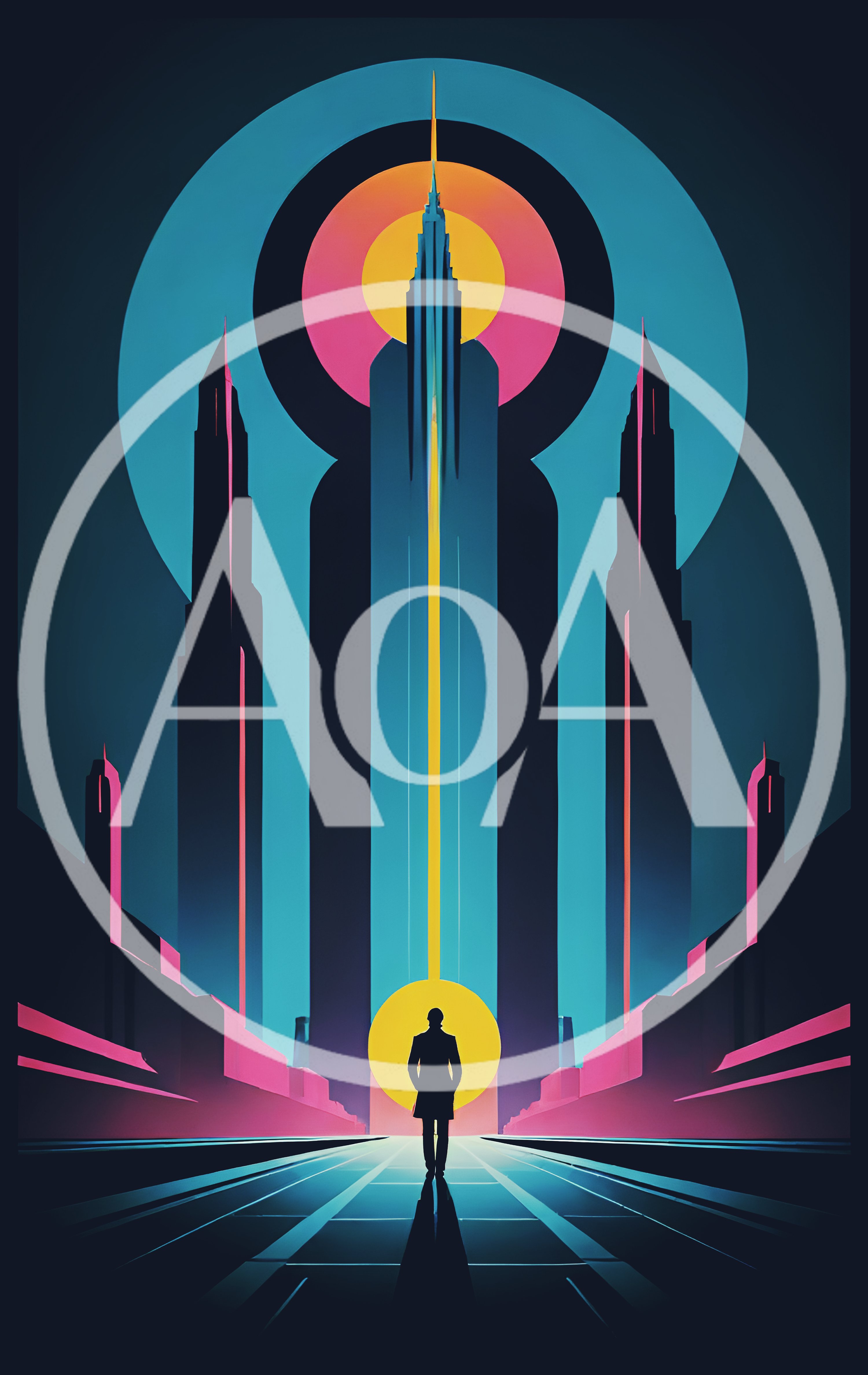 Futuristic Cityscape With Silhouette Of A Lone Traveler