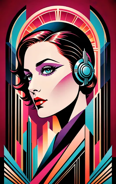 Art Deco Portrait Of A Woman With Headphones