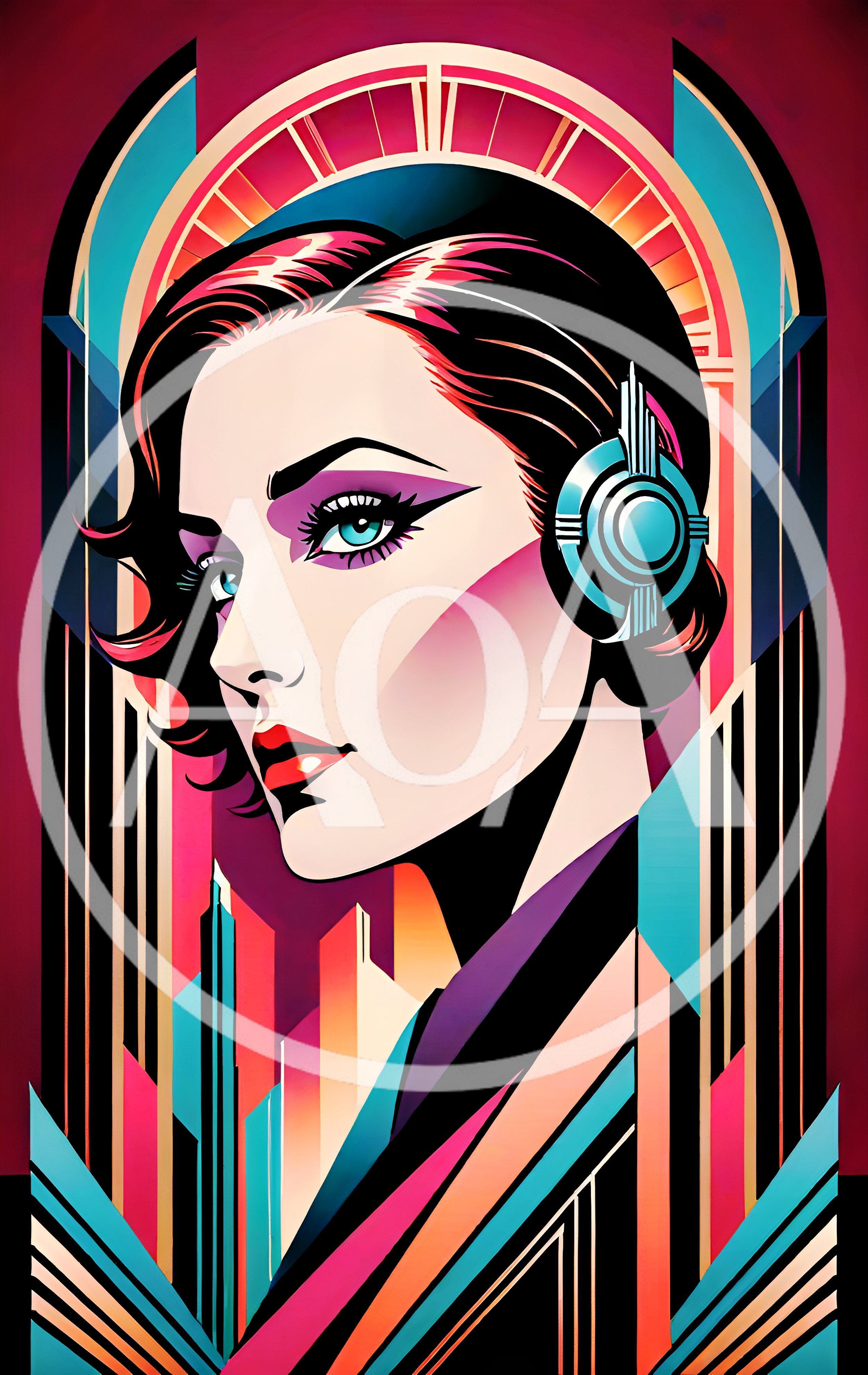 Art Deco Portrait Of A Woman With Headphones