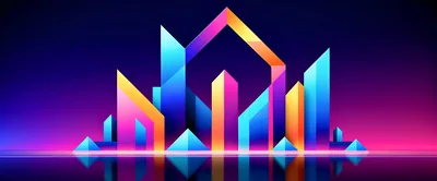 Abstract Neon Geometric Cityscape Digital Art