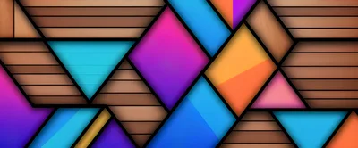 Abstract Geometric Background With Wood And Colorful Shapes