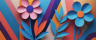 Paper Cutout Floral Design With Geometric Background