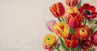 Floral Bouquet Illustration With Tulips And Ranunculus