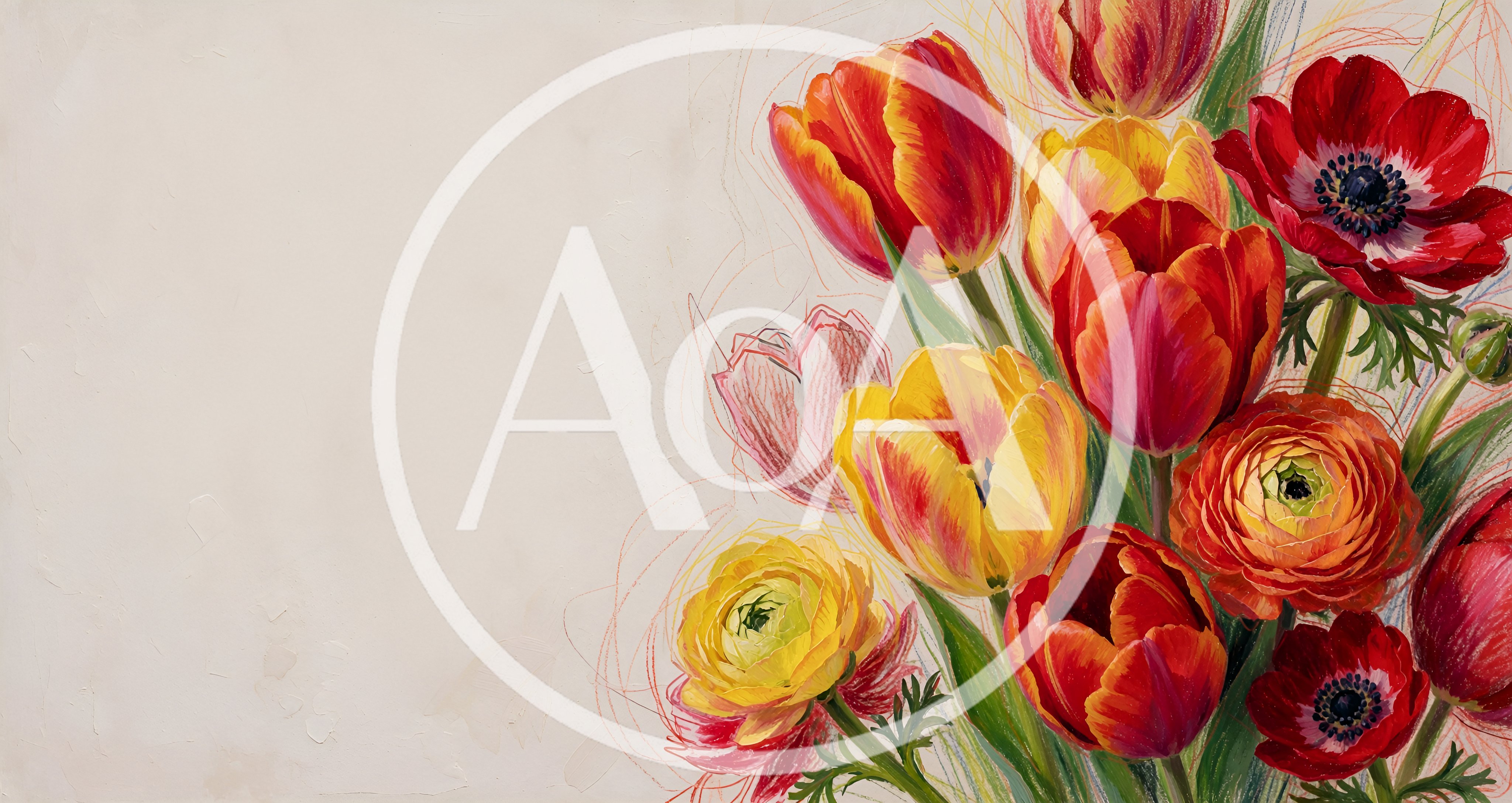 Floral Bouquet Illustration With Tulips And Ranunculus