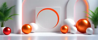 Abstract 3D Podium Display With Spheres And Plants