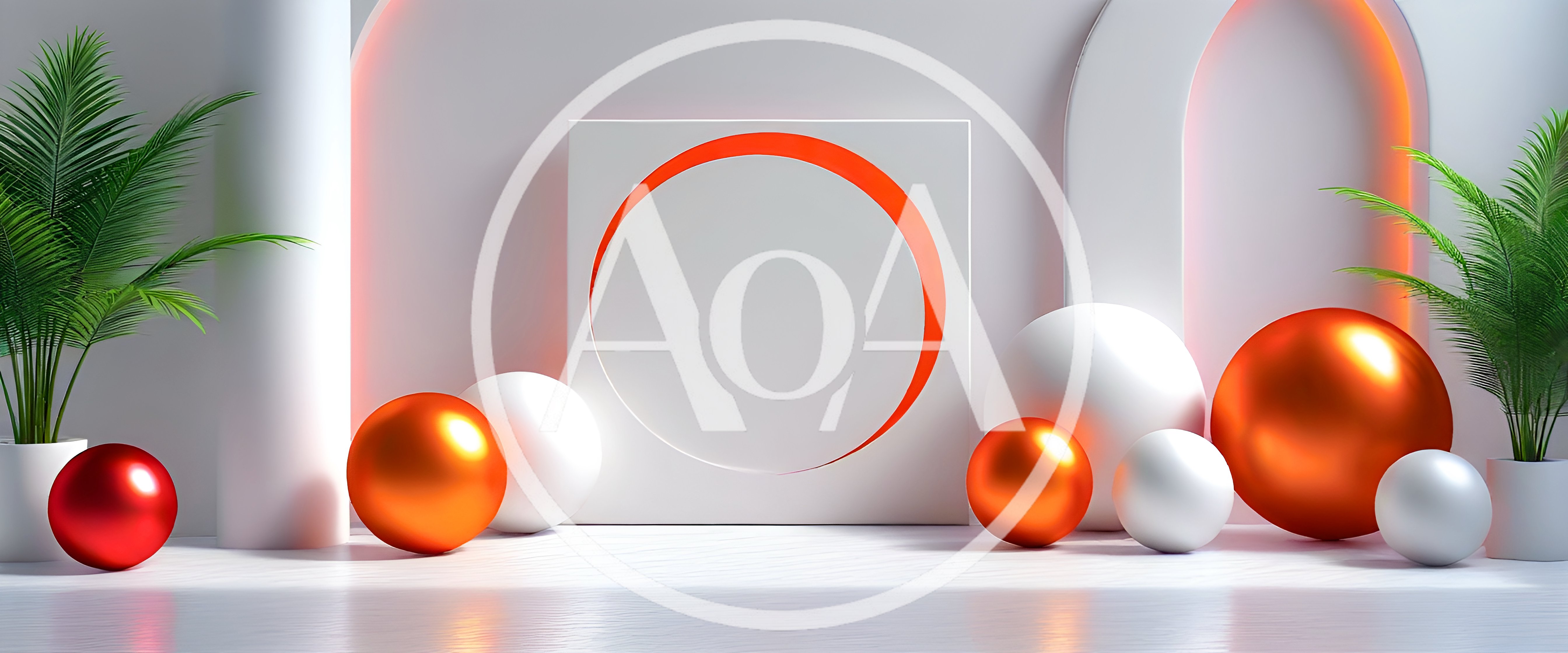 Abstract 3D Podium Display With Spheres And Plants