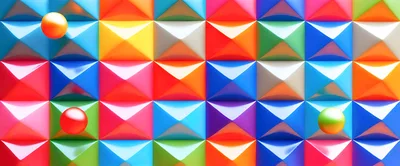 Colorful 3D Pyramid Pattern With Floating Spheres