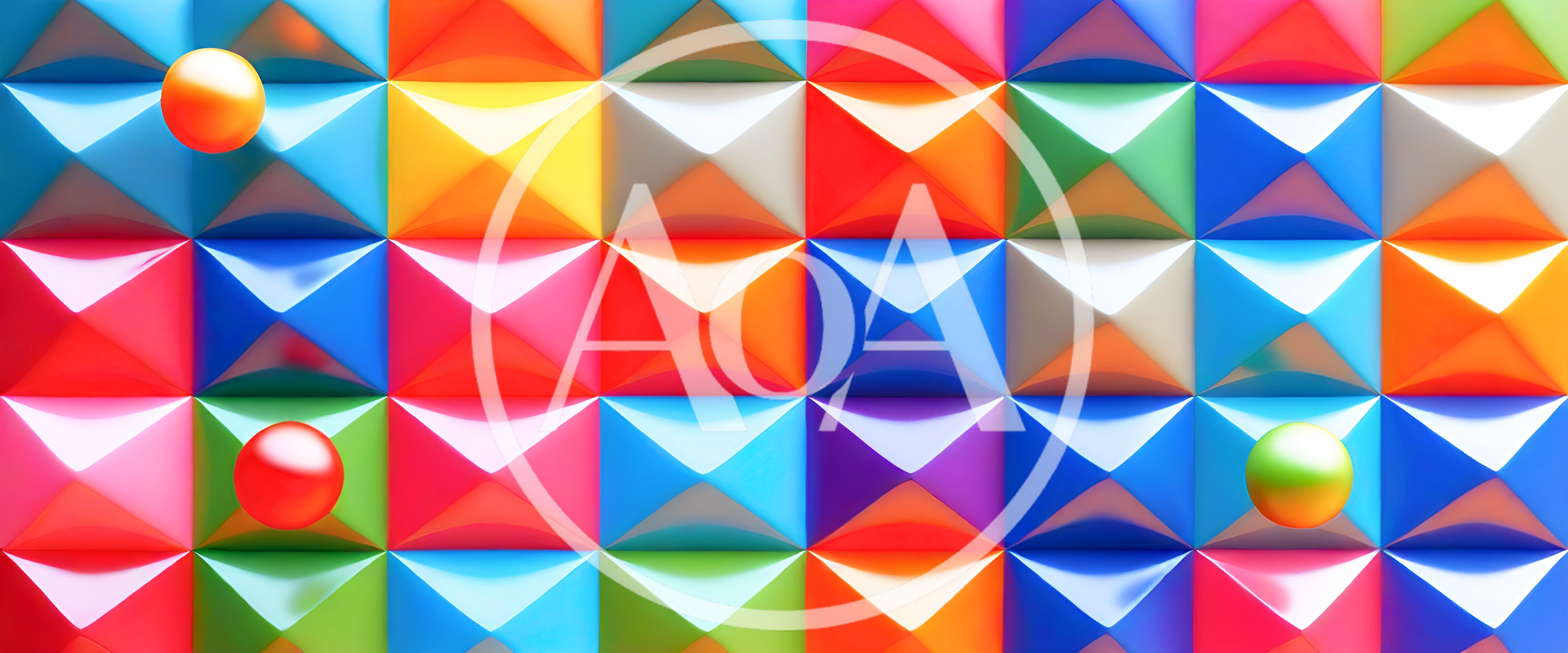 Colorful 3D Pyramid Pattern With Floating Spheres