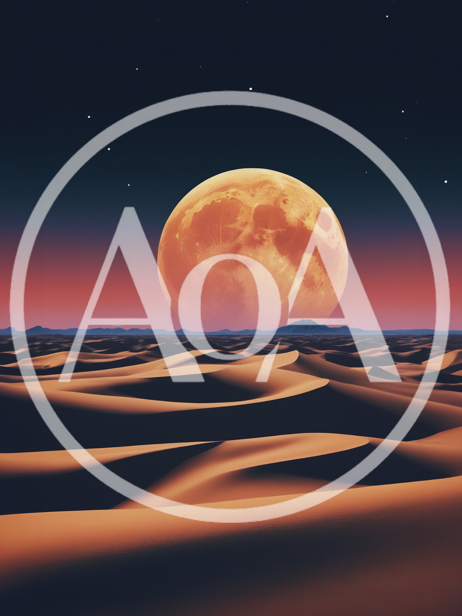 Surreal Desert Landscape With A Giant Orange Moon
