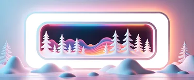 3D Rendered Winter Landscape With Neon Glowing Frame