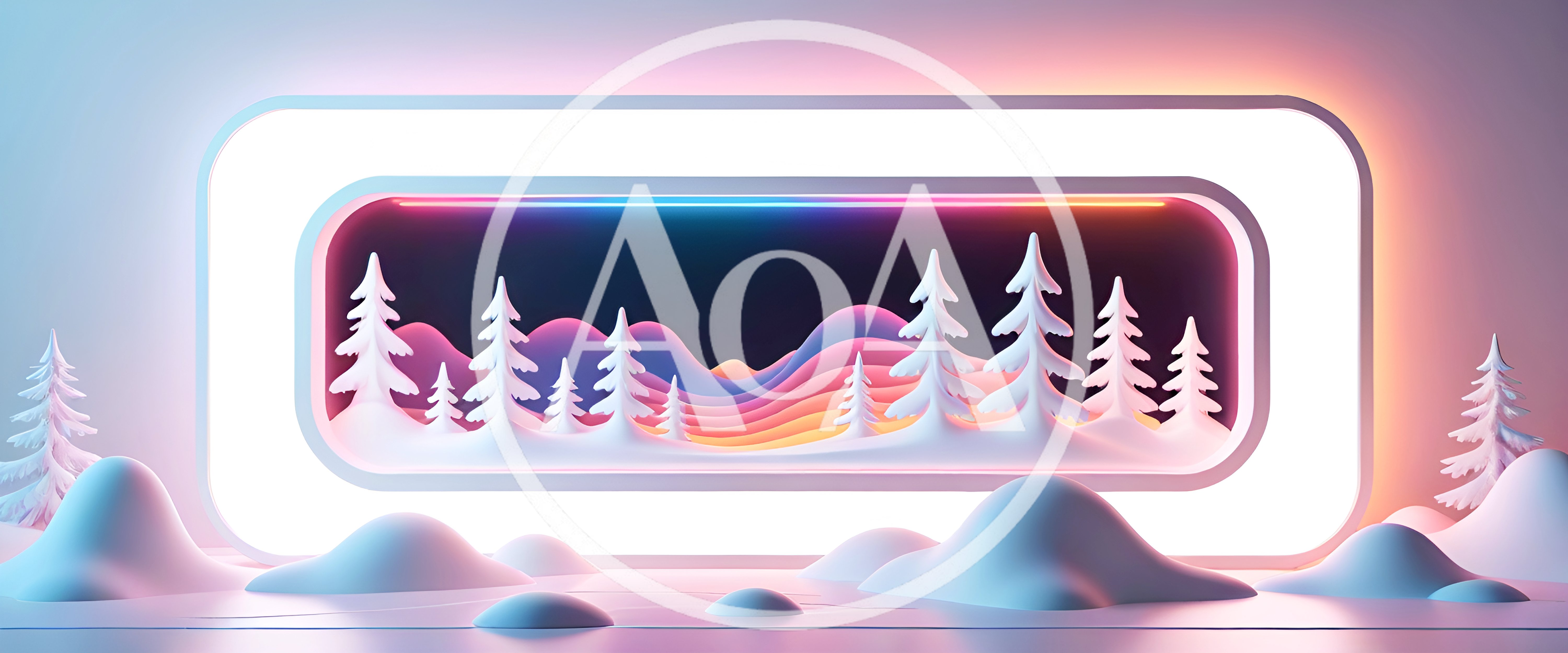 3D Rendered Winter Landscape With Neon Glowing Frame
