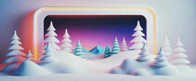 Minimalist 3D Rendered Winter Landscape With Pine Trees
