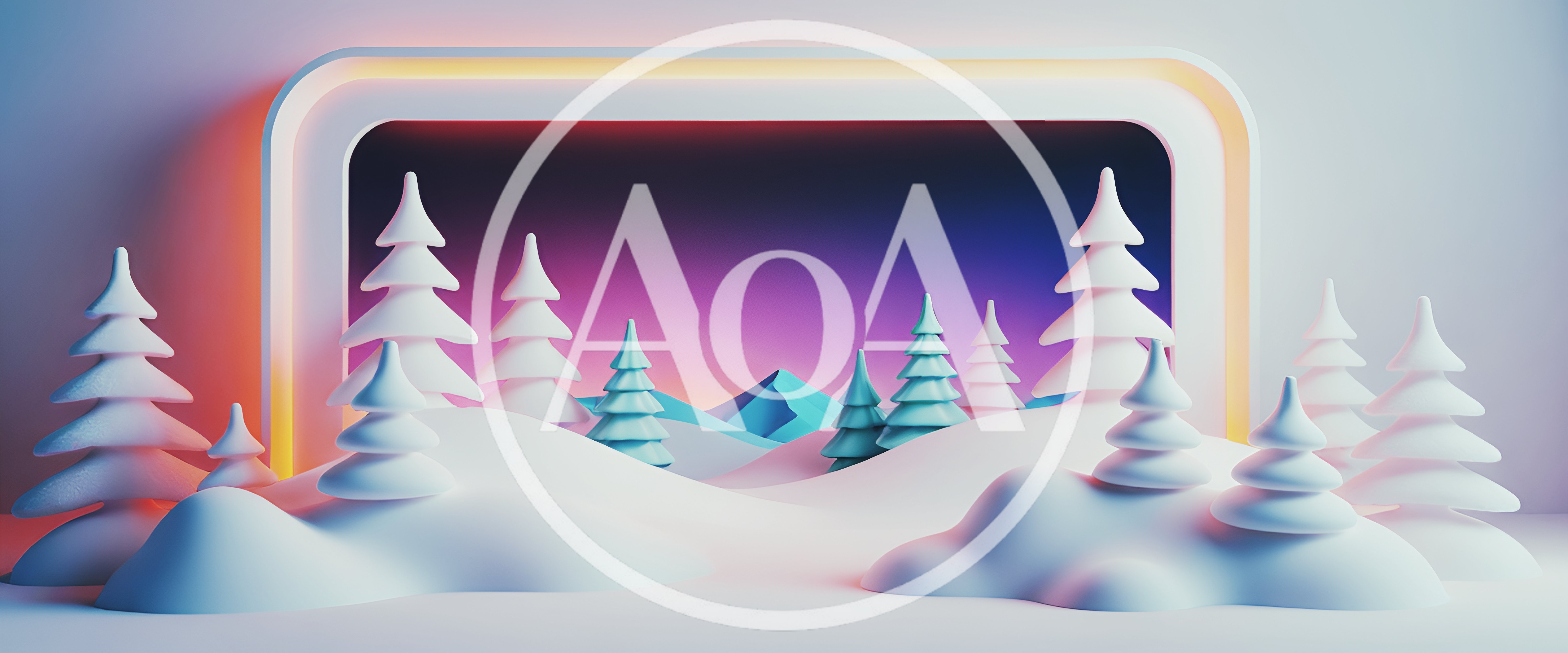 Minimalist 3D Rendered Winter Landscape With Pine Trees
