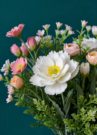 Artificial Flower Bouquet With White And Pink Blooms