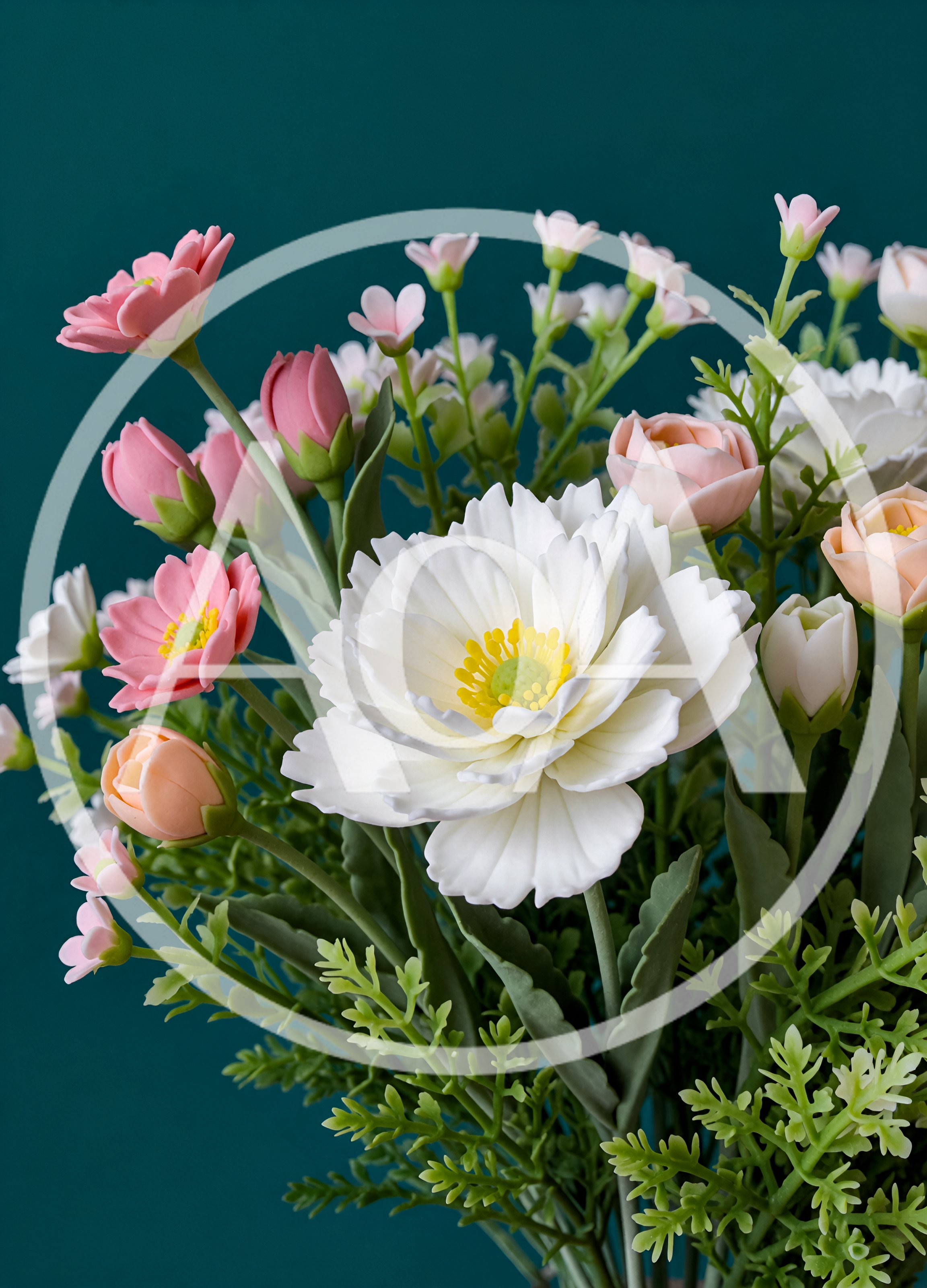 Artificial Flower Bouquet With White And Pink Blooms