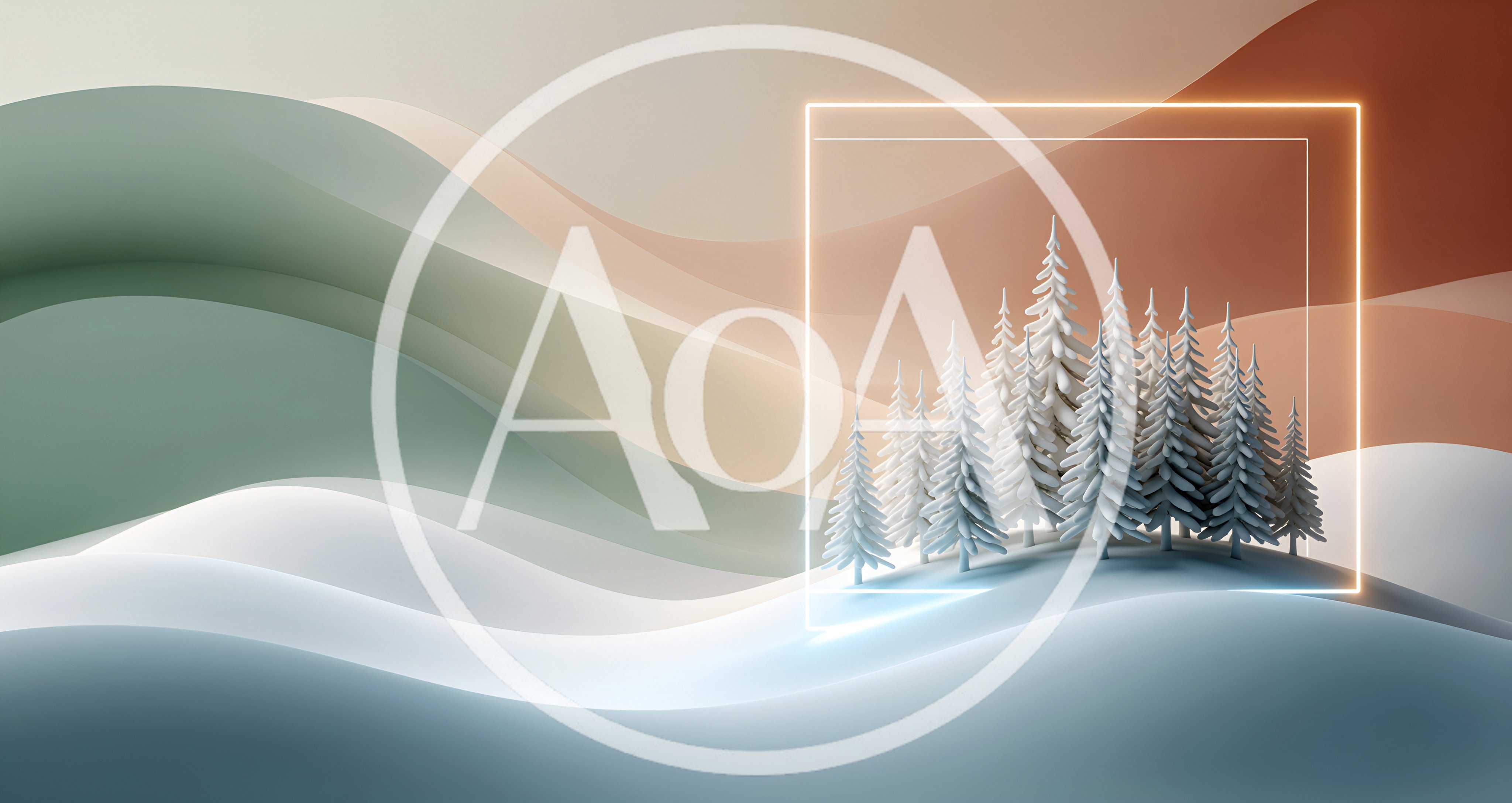 Minimalist 3D Rendered Winter Forest With Glowing Frame
