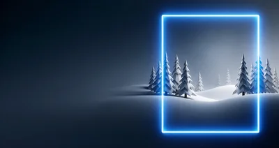 Low Poly Winter Forest With Glowing Neon Frame