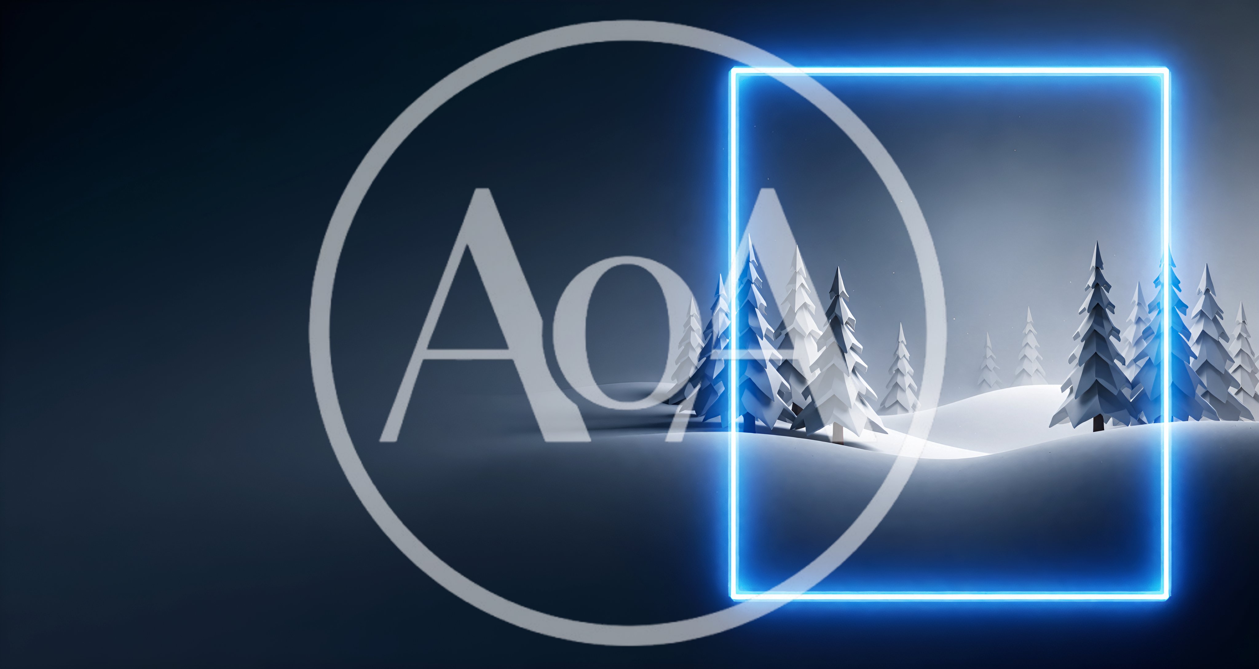 Low Poly Winter Forest With Glowing Neon Frame