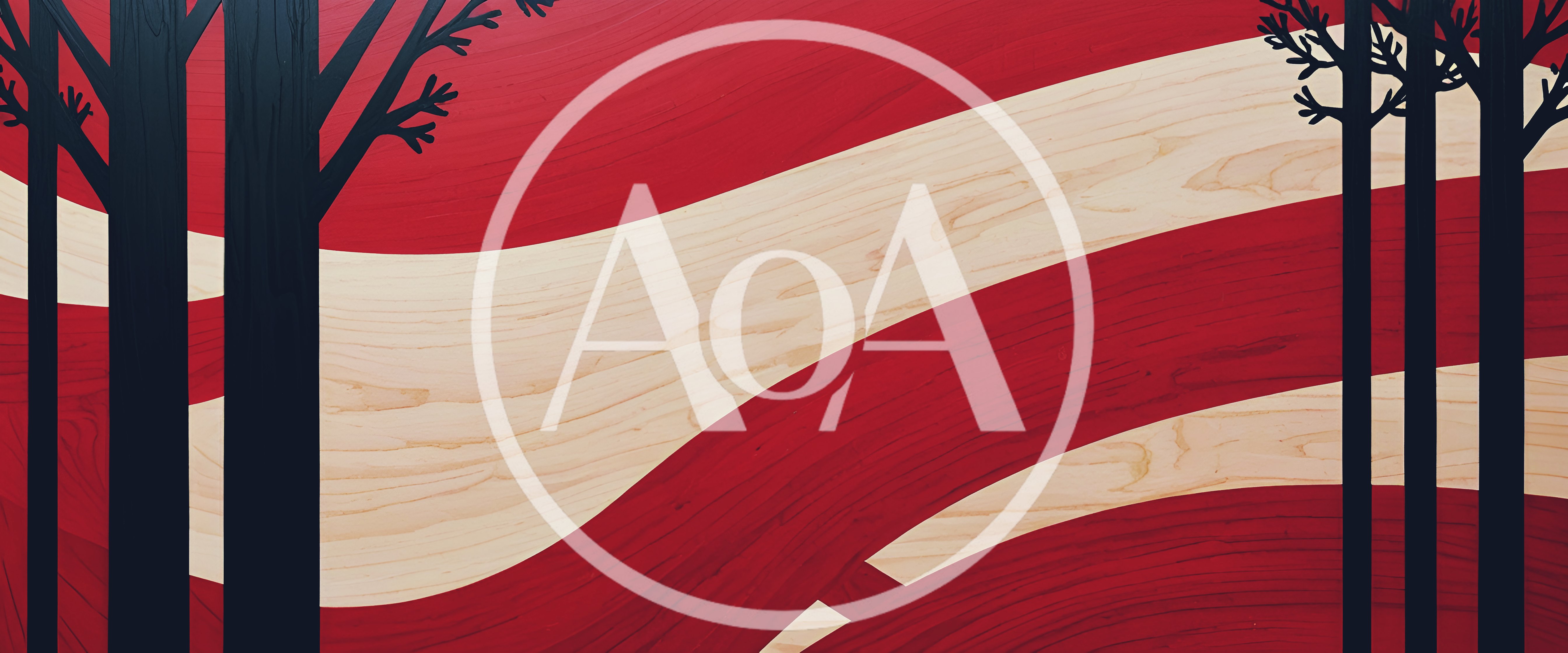 Abstract Wooden American Flag With Silhouetted Forest Trees