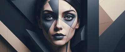 Portrait Of A Woman With Geometric Face Art