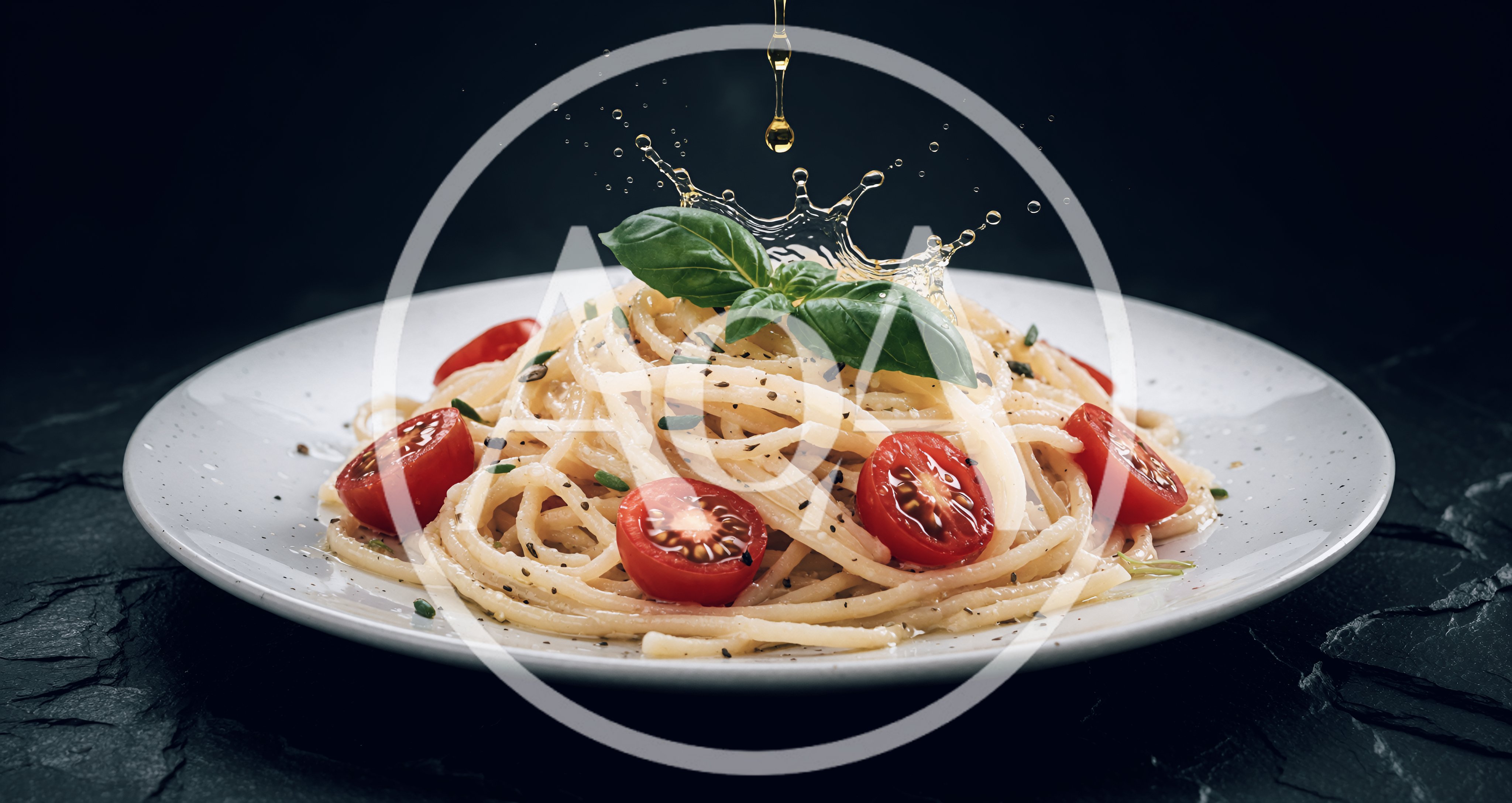 Spaghetti Pasta With Cherry Tomatoes And Basil Splash