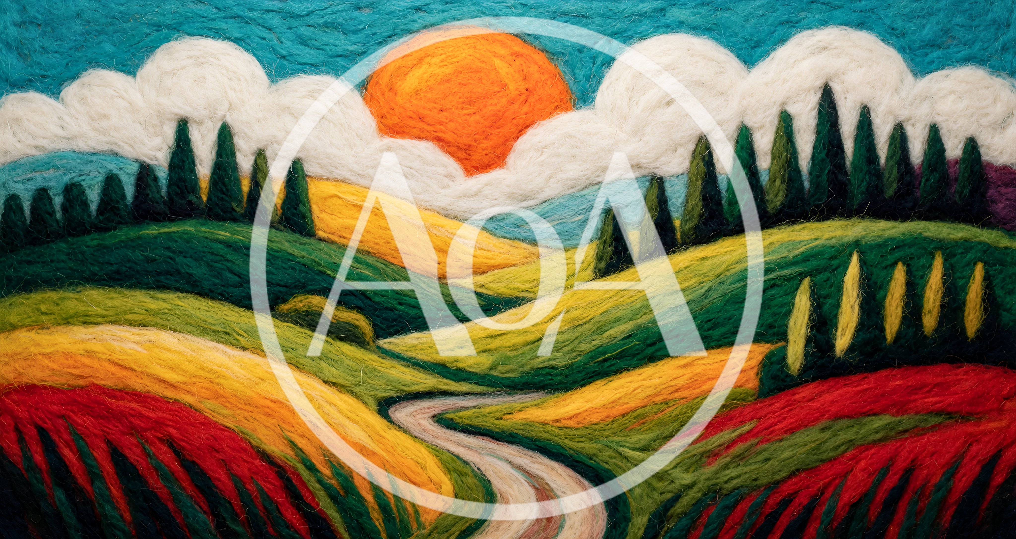 Needle Felted Landscape With Rolling Hills And Sun