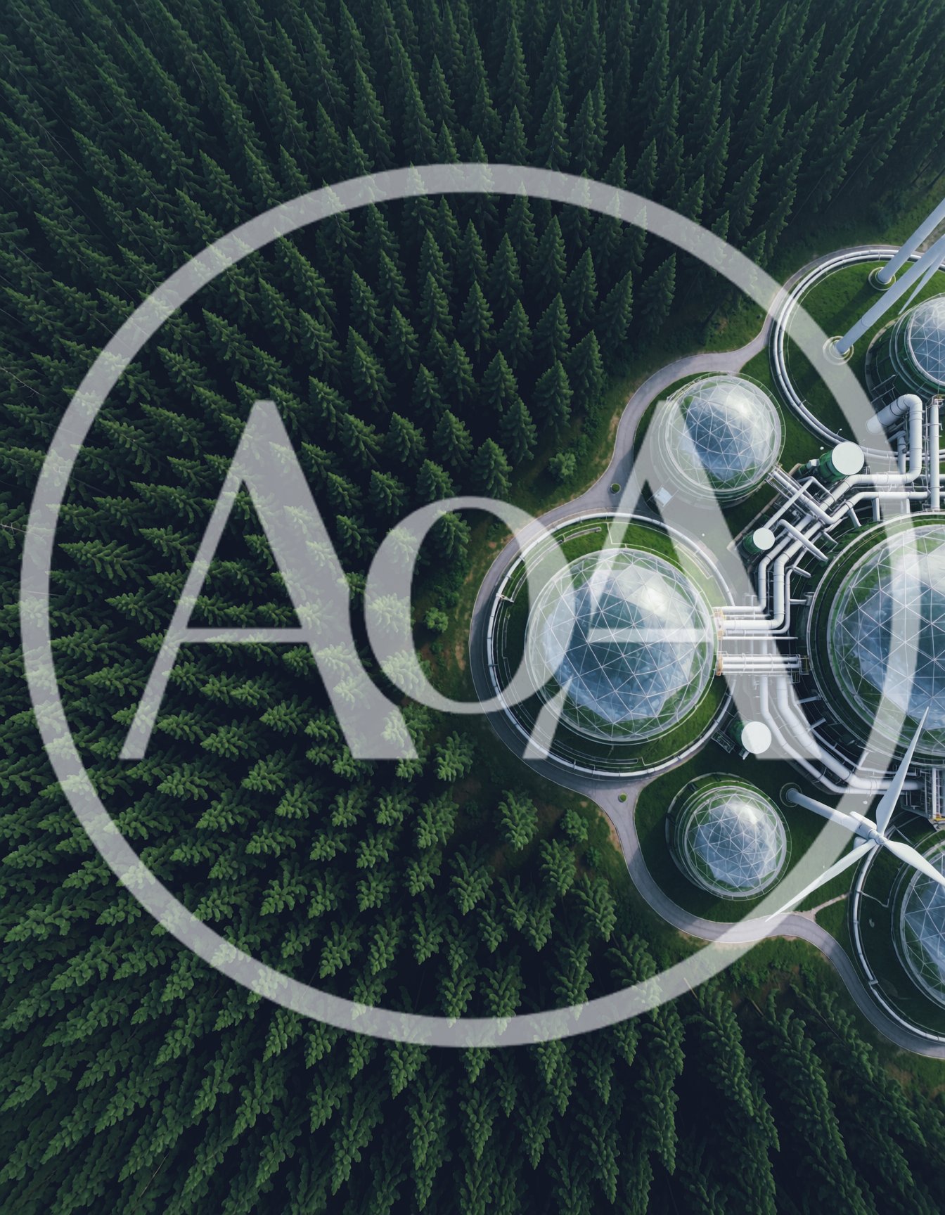 Aerial View Of Futuristic Bio-Dome Facility In Forest