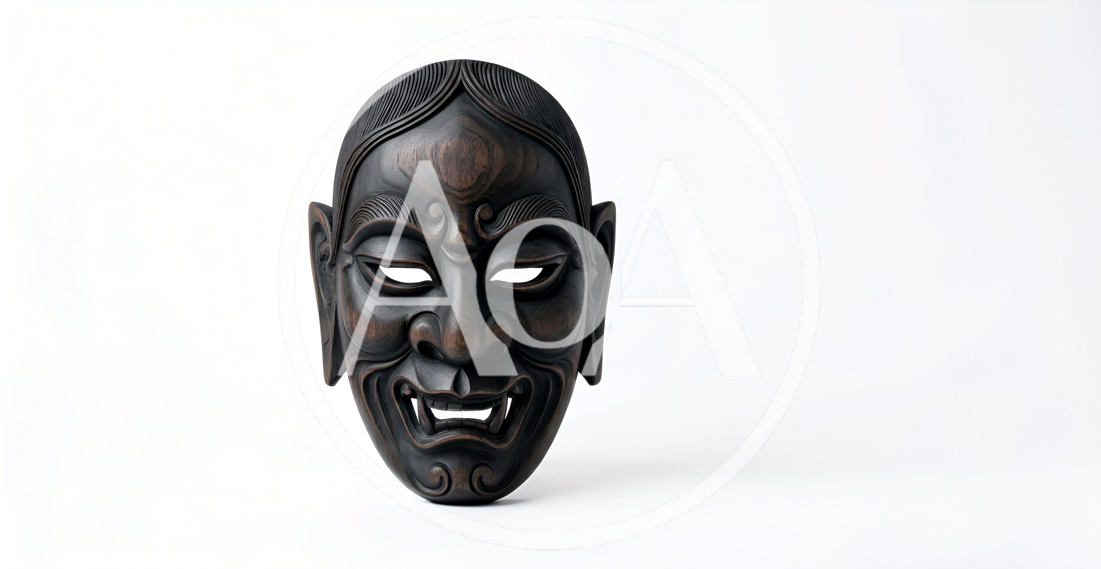 Traditional Japanese Noh Theater Wooden Mask