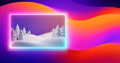 Low Poly Winter Landscape Inside Neon Glowing Frame