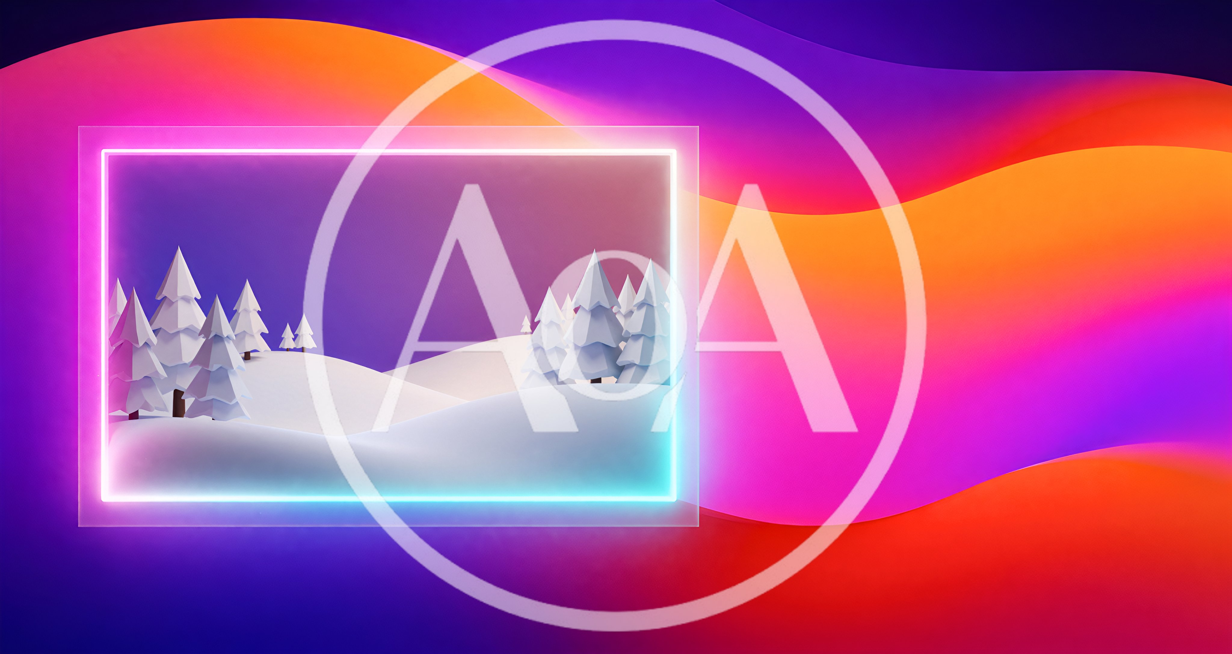 Low Poly Winter Landscape Inside Neon Glowing Frame